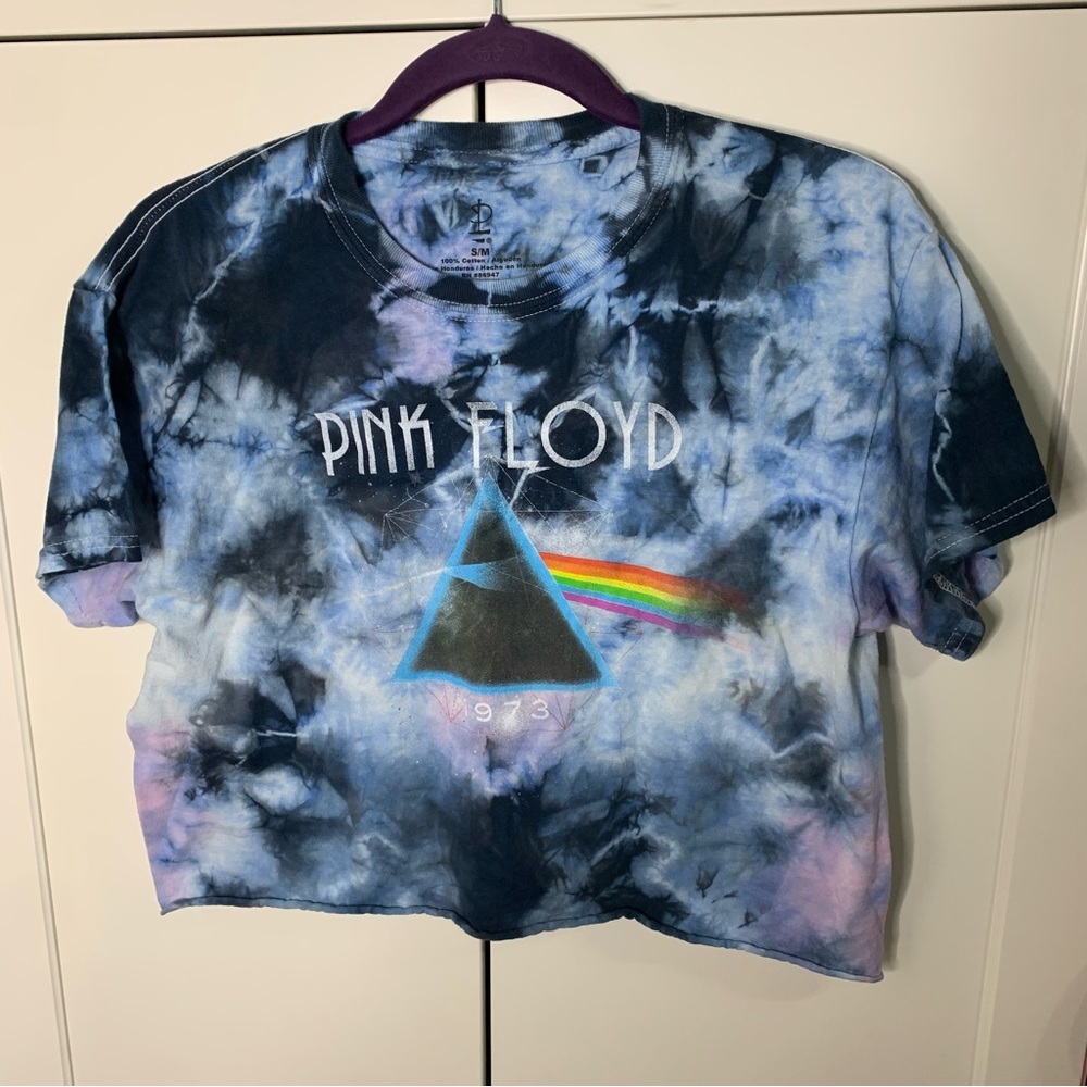 Pink Floyd Band Graphic Crop Tie-Dye T-Shirt